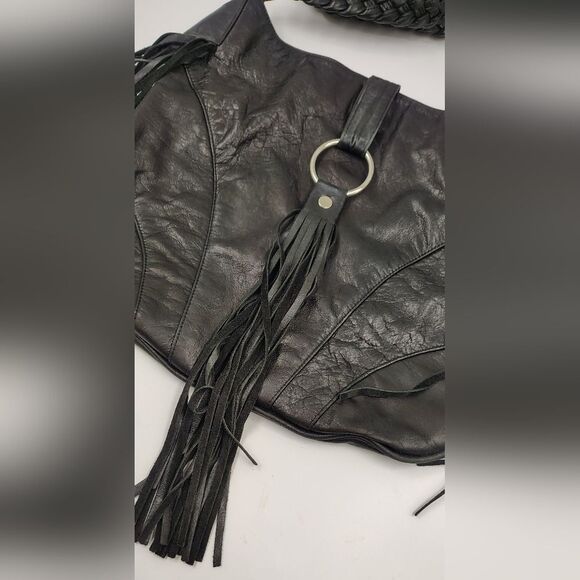 J J Winters Black Fringe Leather Boho Bag Vintage - Picture 2 of 16
